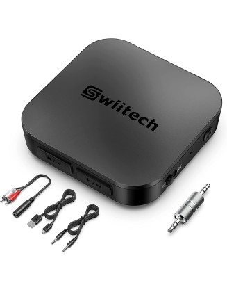 V5.0 Bluetooth Transmitter Receiver, 2-in-1 AUX, Bluetooth Adapter for TV/Car/Speaker/Home Stereo/PC, Pairs 2 Devices Simultaneously, aptX Low Latency