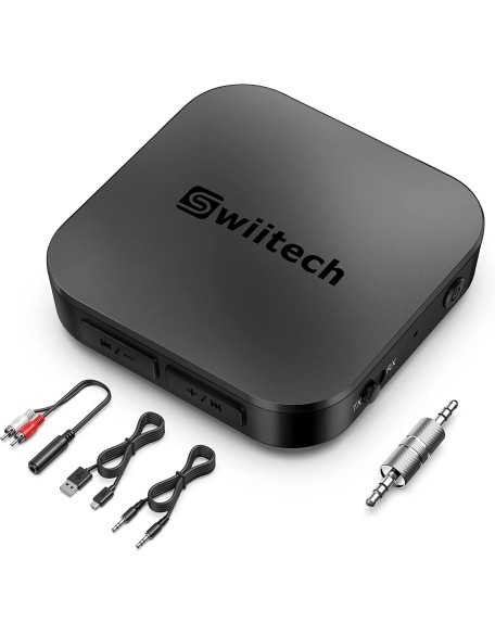 V5.0 Bluetooth Transmitter Receiver, 2-in-1 AUX, Bluetooth Adapter for TV/Car/Speaker/Home Stereo/PC, Pairs 2 Devices Simultaneously, aptX Low Latency