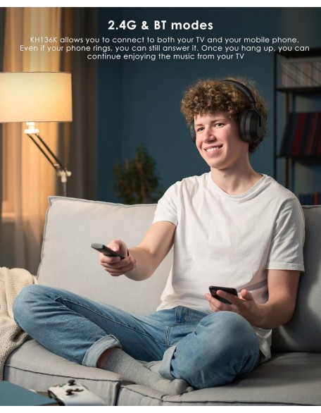 Ensemble-Wireless Headphones for TV Watching, TV Headphones with LED Display Transmitter Charging Base, No Lip-Sync Delay Bluetooth V5.3 Headphones, Plug and Play, Gifts for Elderly