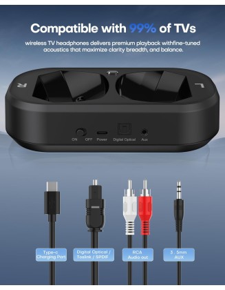 Ensemble-Wireless Headphones for TV Watching, TV Headphones with LED Display Transmitter Charging Base, No Lip-Sync Delay Bluetooth V5.3 Headphones, Plug and Play, Gifts for Elderly