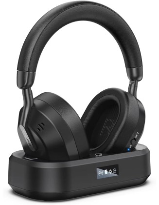 Ensemble-Wireless Headphones for TV Watching, TV Headphones with LED Display Transmitter Charging Base, No Lip-Sync Delay Bluetooth V5.3 Headphones, Plug and Play, Gifts for Elderly