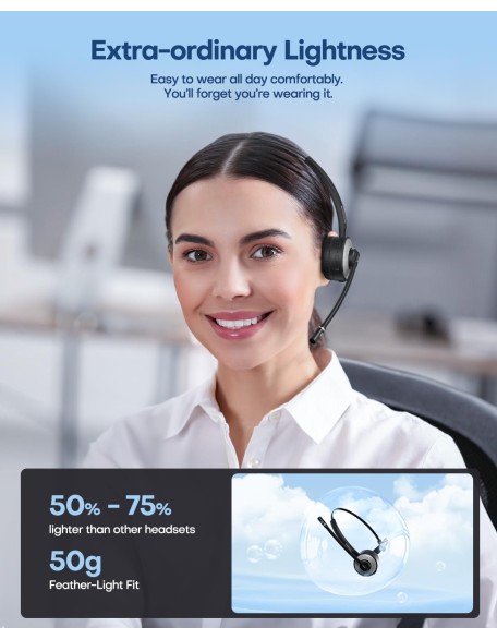 Bluetooth Headset, Wireless Headset with Mic for Work, Computer Headset with Microphone for PC, Bluetooth V5.3 Lightweight Headset with Noise Cancelling Mic, Mute Button, Multipoint, and Charging Base