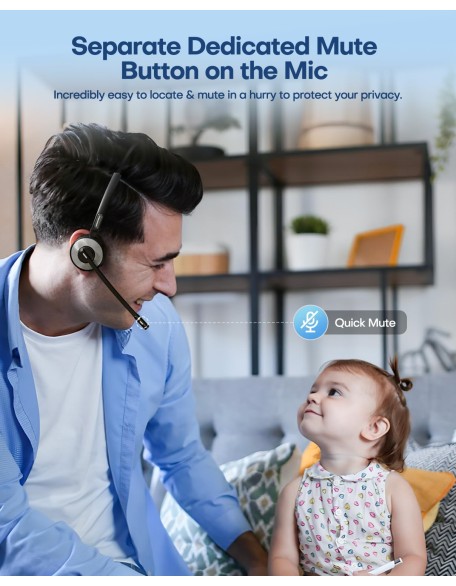 Bluetooth Headset, Wireless Headset with Mic for Work, Computer Headset with Microphone for PC, Bluetooth V5.3 Lightweight Headset with Noise Cancelling Mic, Mute Button, Multipoint, and Charging Base